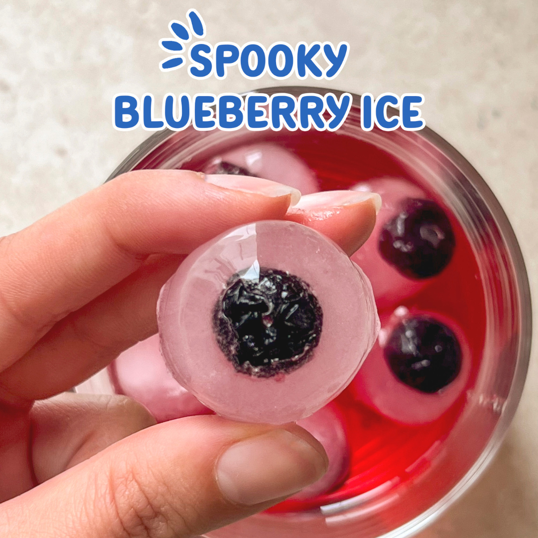 ice with blueberry inside that looks like eyes