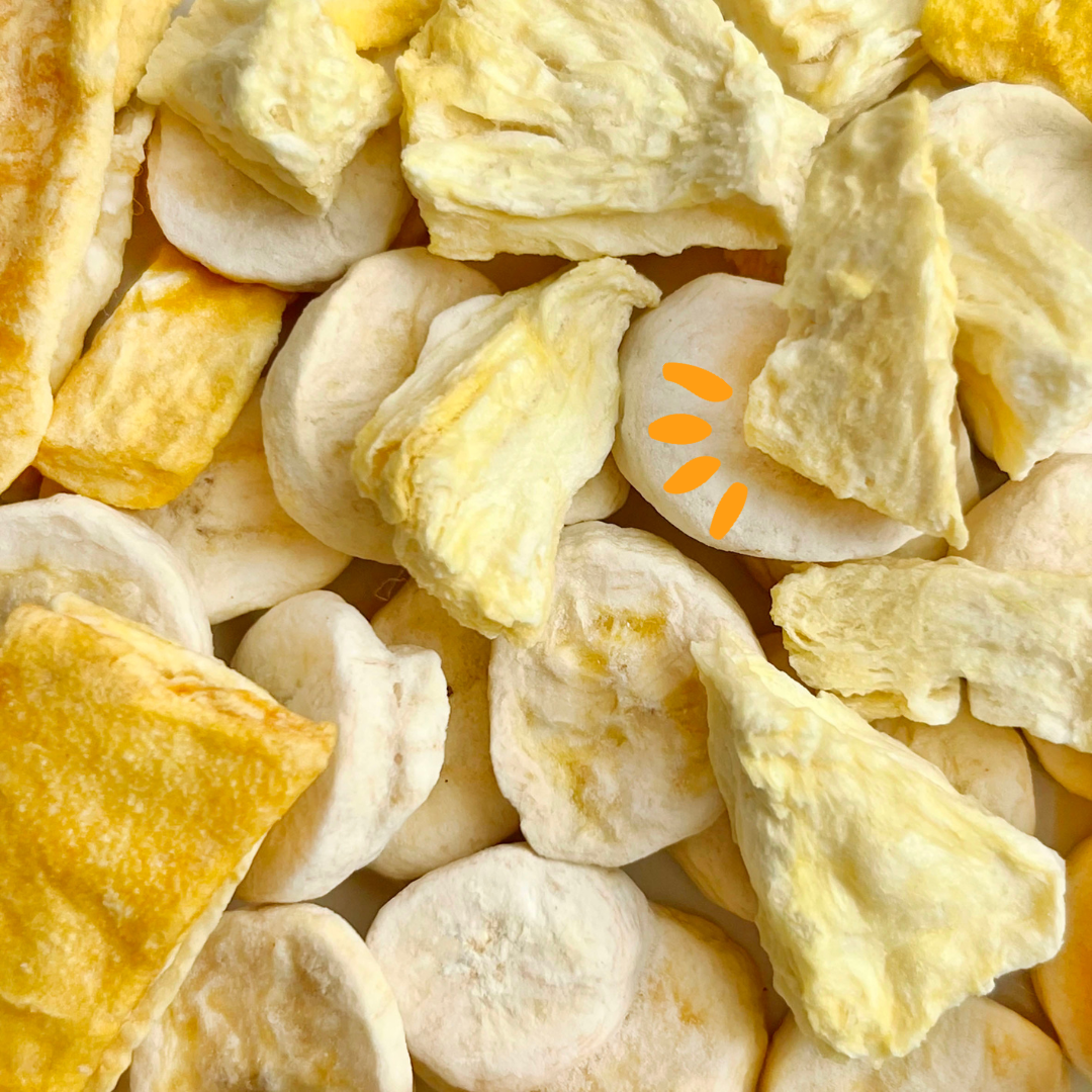 Bulk image of tropical freeze-dried fruits