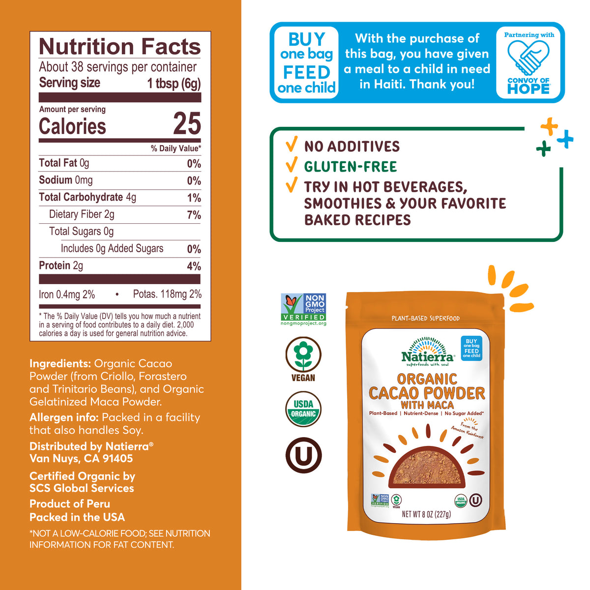 Nutritional Fact Panel Information of Organic Cacao Powder with Maca
