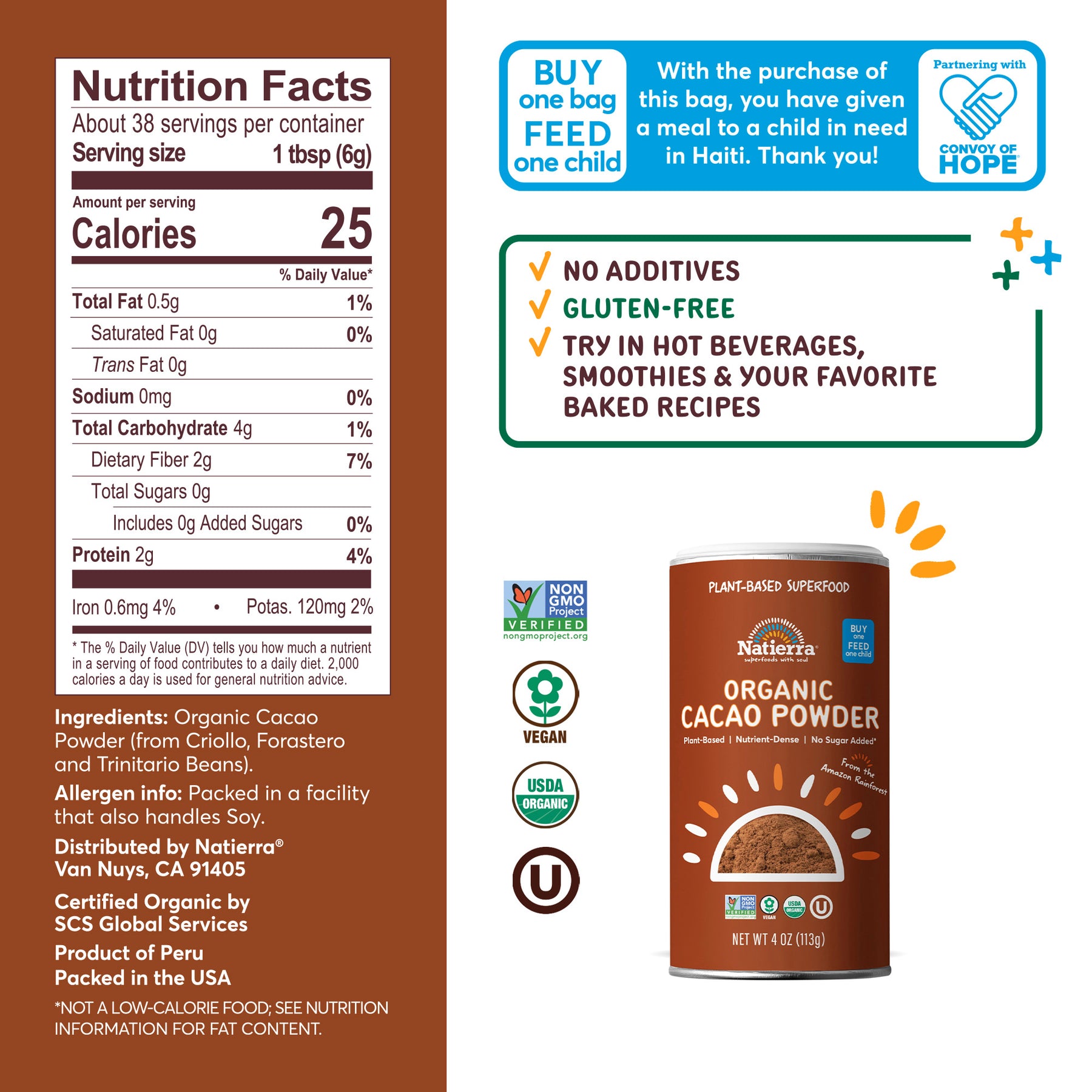 Nutritional Fact Panel Information of Organic Cacao Powder