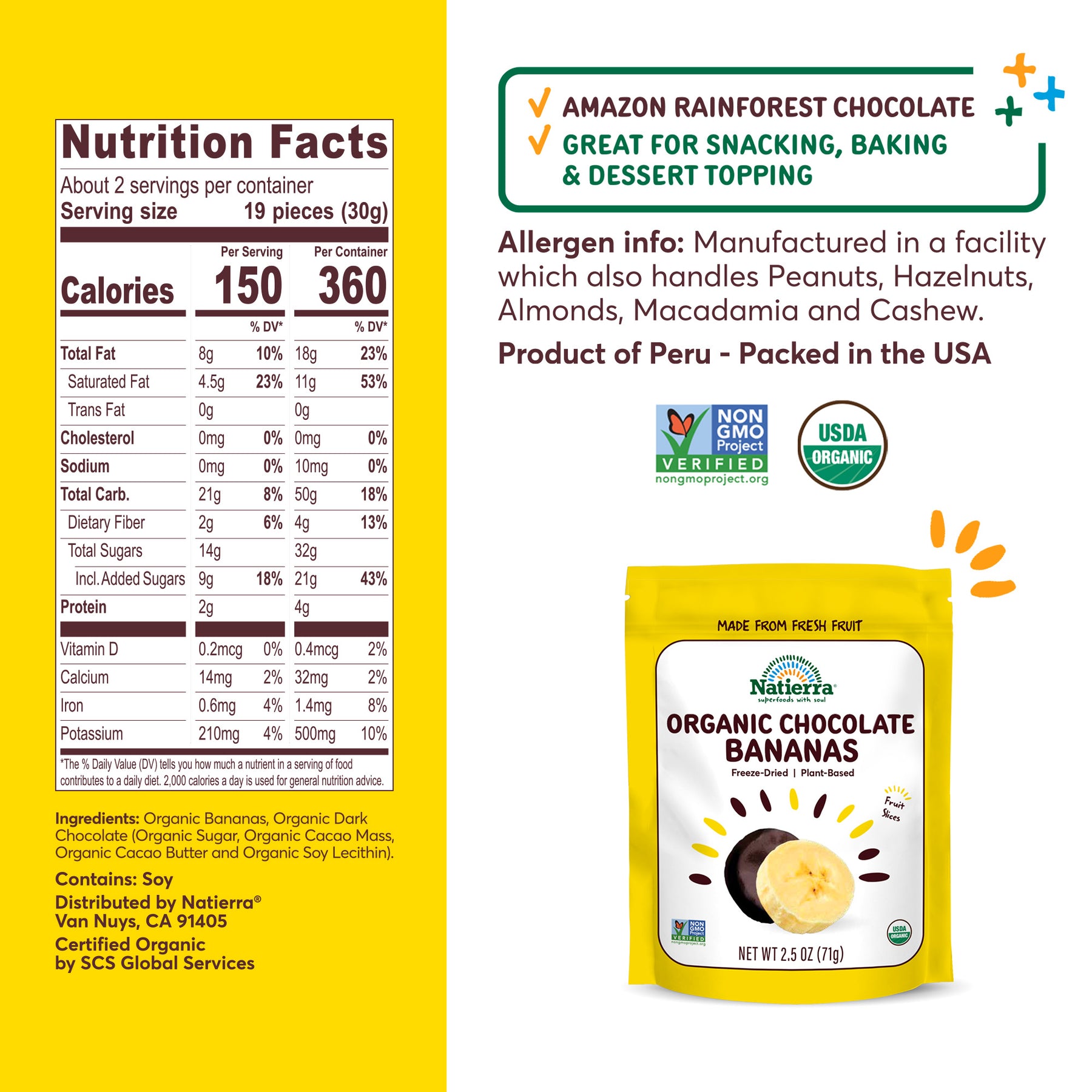 Nutritional Fact Panel Information of Organic Chocolate Bananas