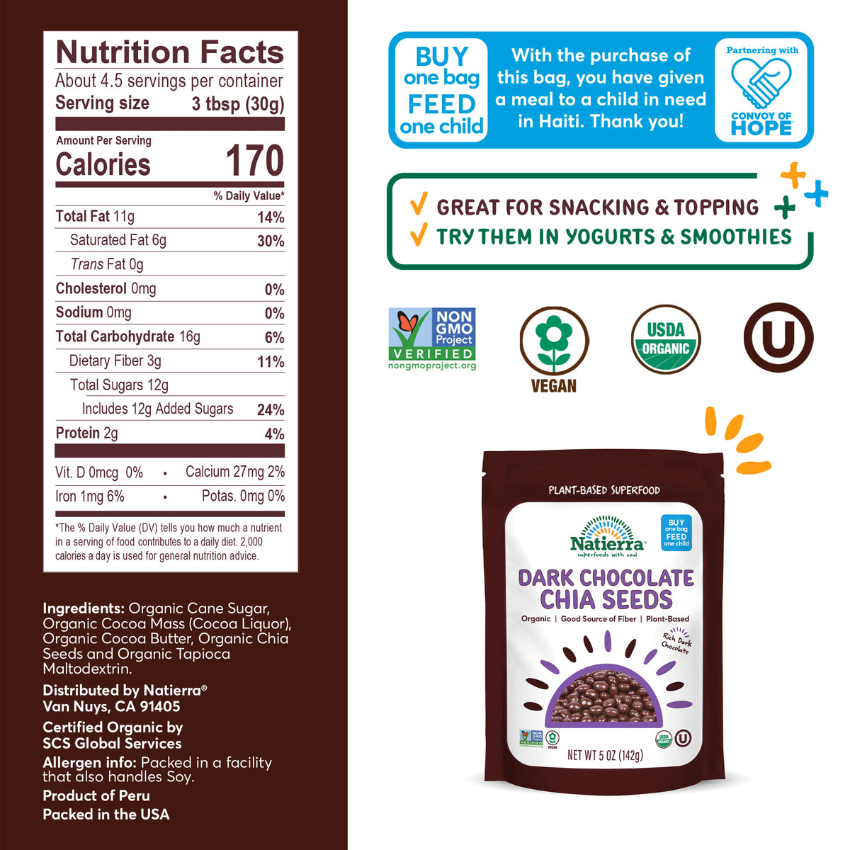 Nutritional Fact Panel Information of Dark Chocolate Chia Seeds