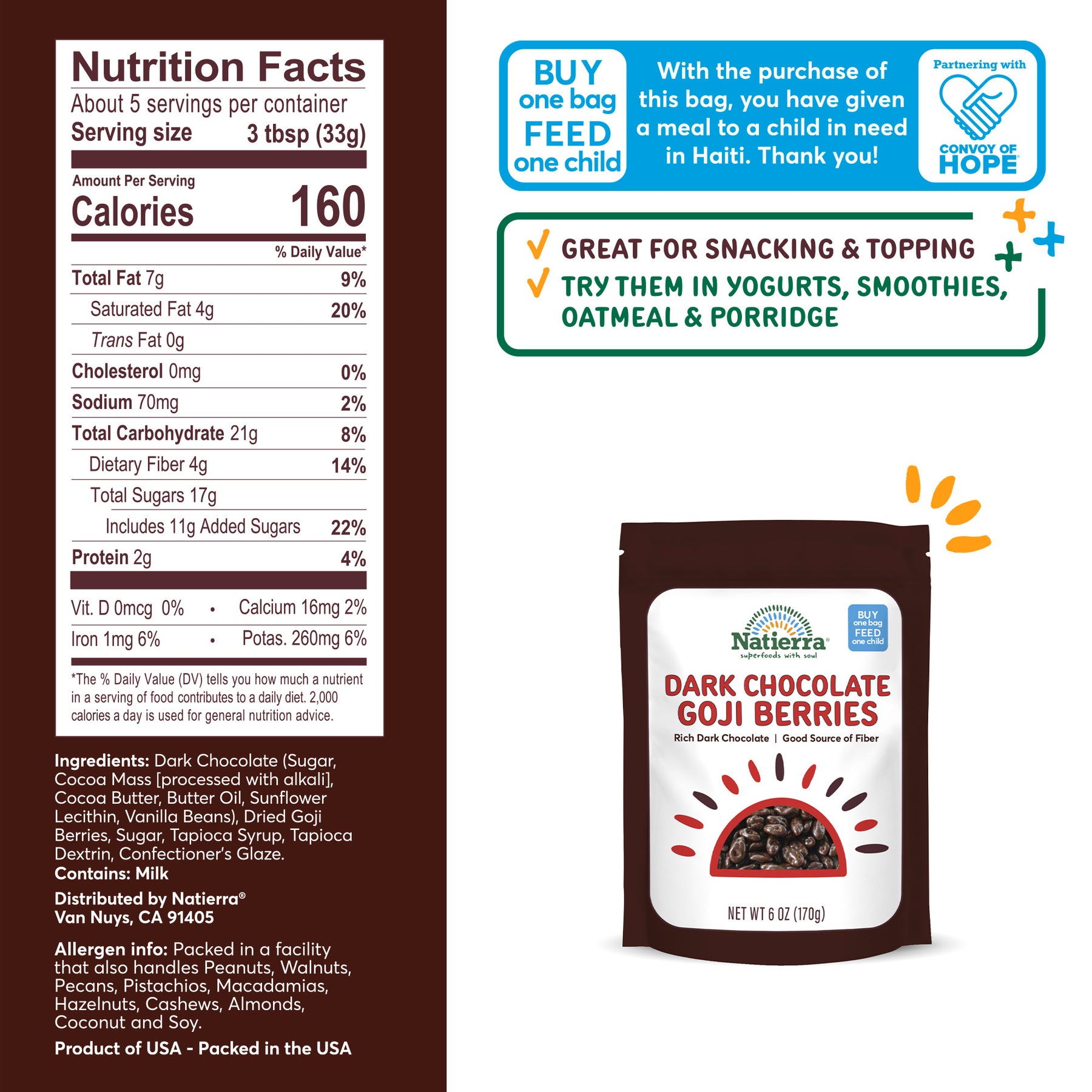 Nutritional Fact Panel Information of Dark Chocolate Goji Berries