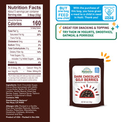 Nutritional Fact Panel Information of Dark Chocolate Goji Berries