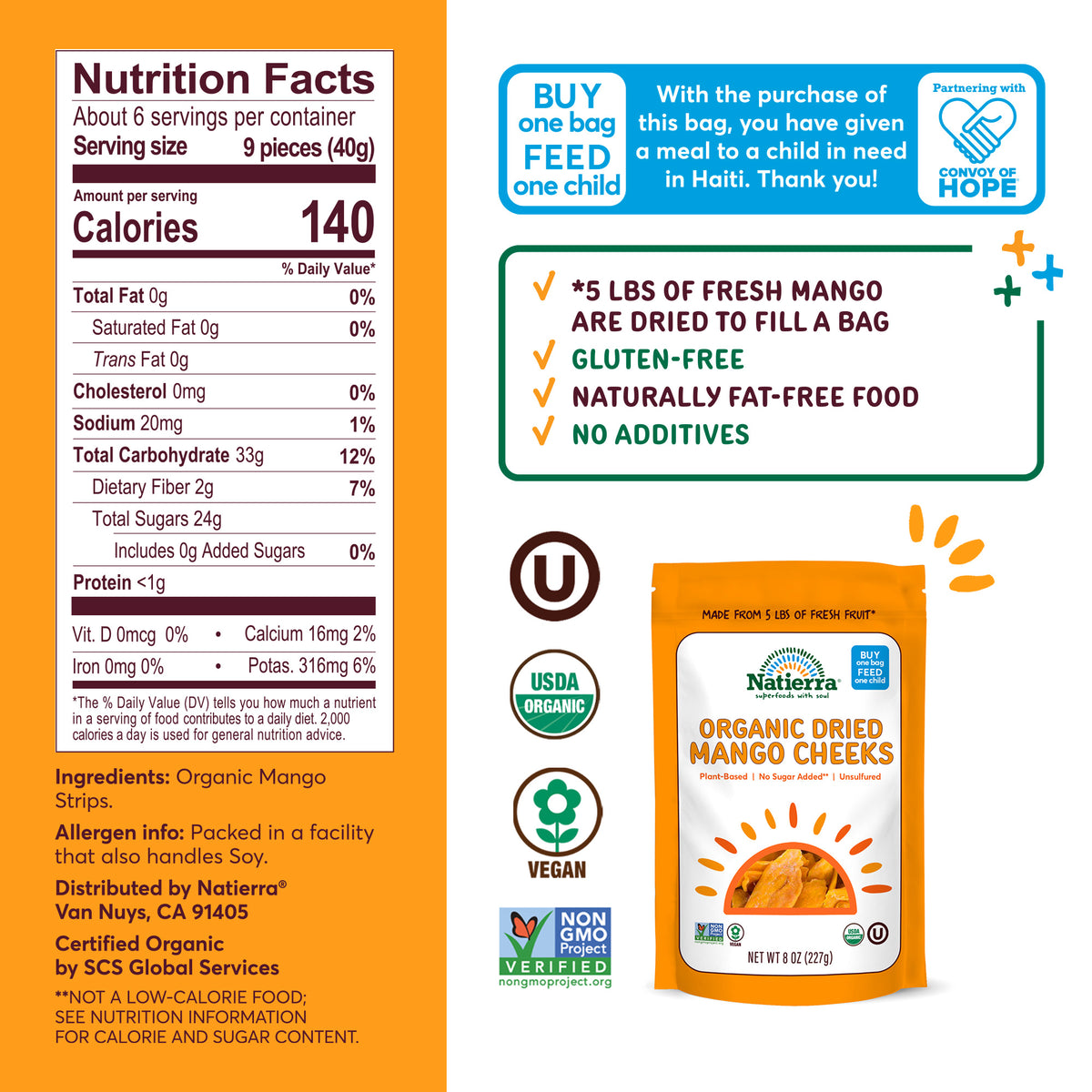Nutritional Fact Panel Information of Organic Dried Mango Cheeks