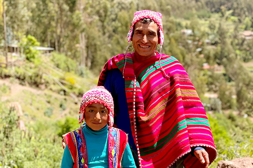 Mother and child in colorful clothes
