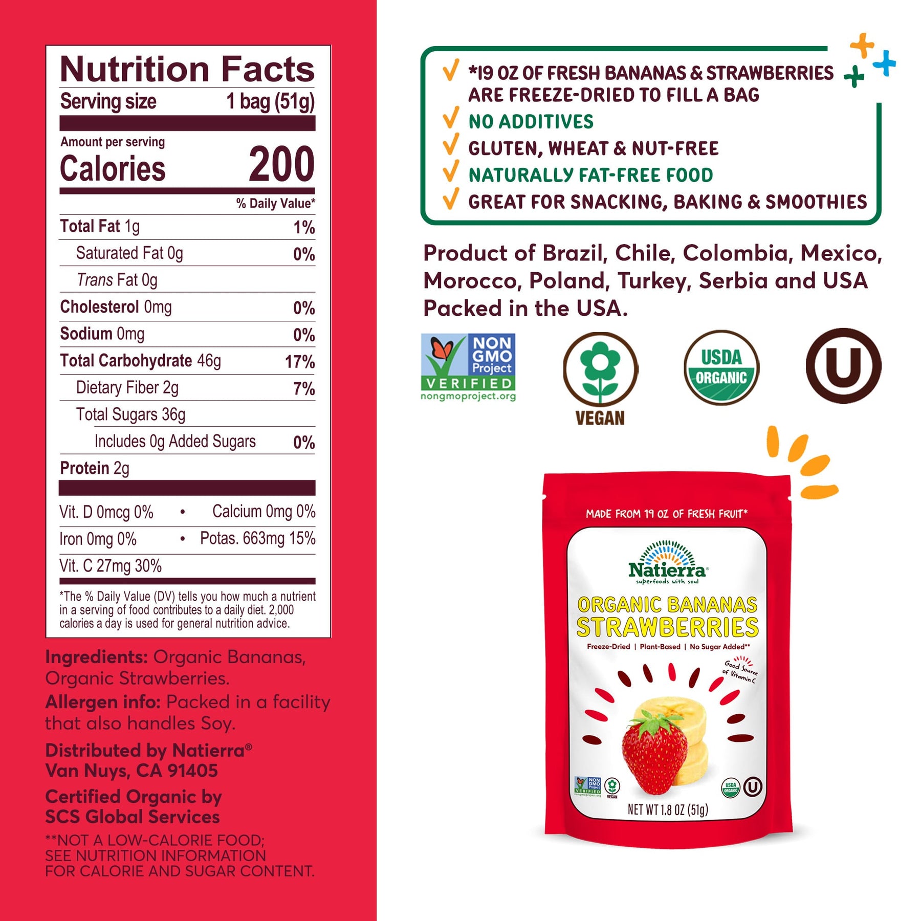 Nutritional Fact Panel Information of Organic Banana Strawberries