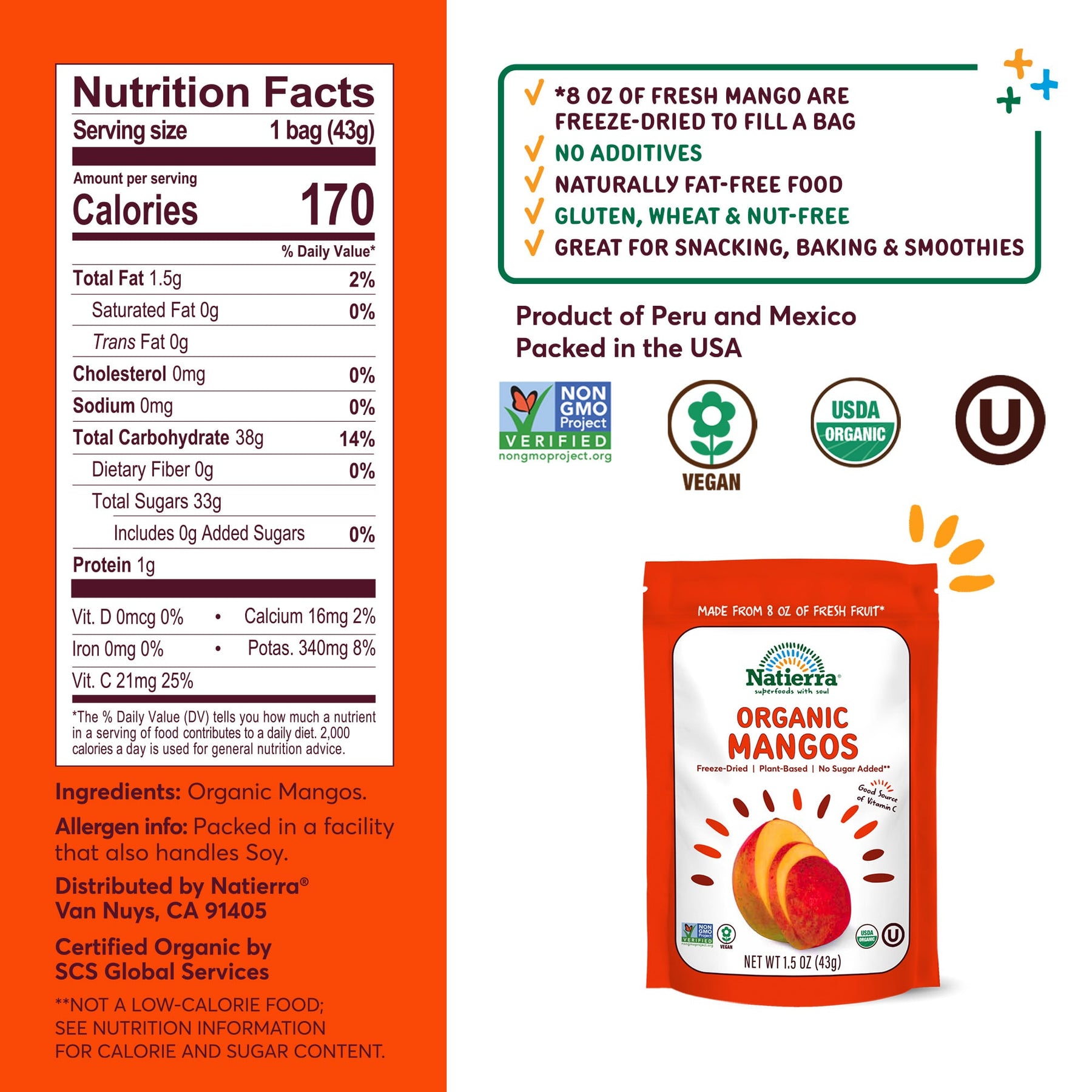 Nutritional Fact Panel Information of Organic Mango