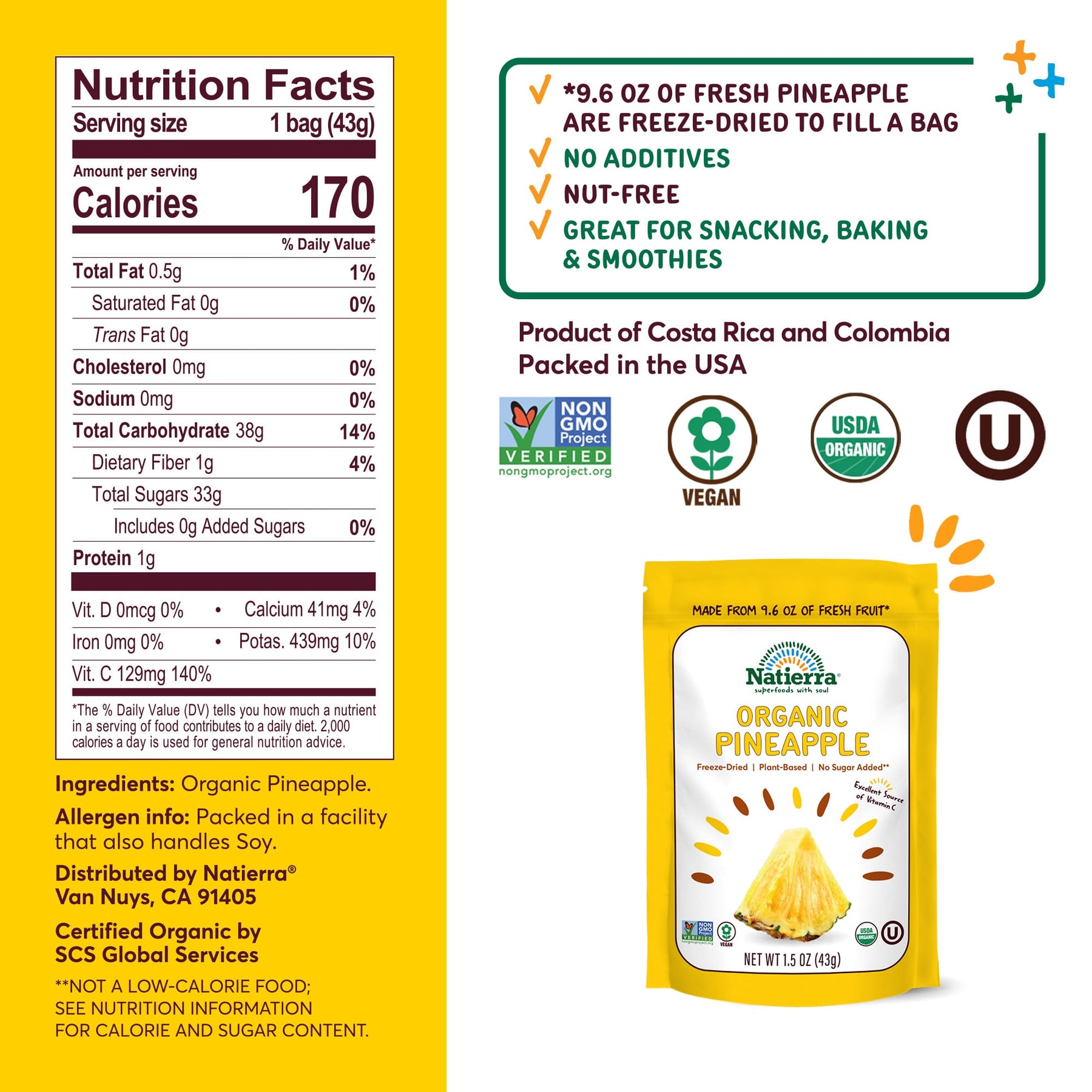 Nutritional Fact Panel Information of Organic Pineapple