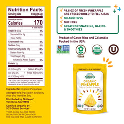 Nutritional Fact Panel Information of Organic Pineapple