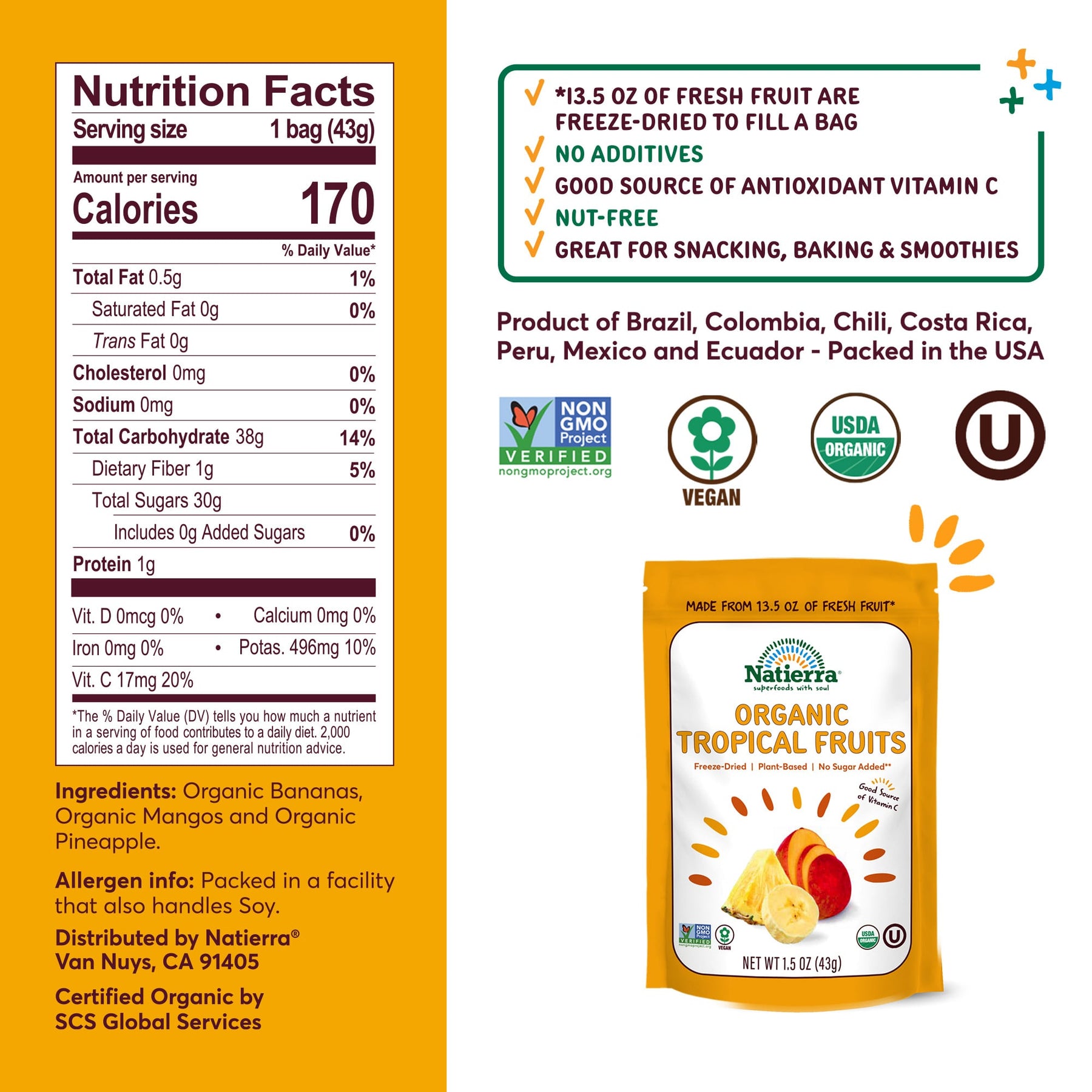 Nutritional Fact Panel Information of Organic Tropical Fruit