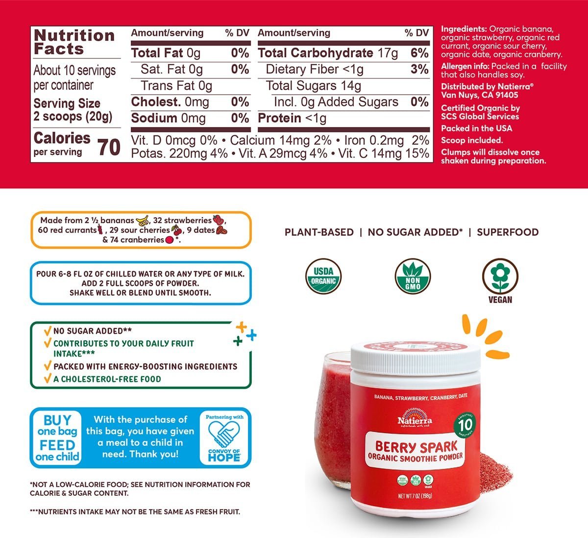 Nutritional Fact Panel Information of Berry Spark Organic Smoothie