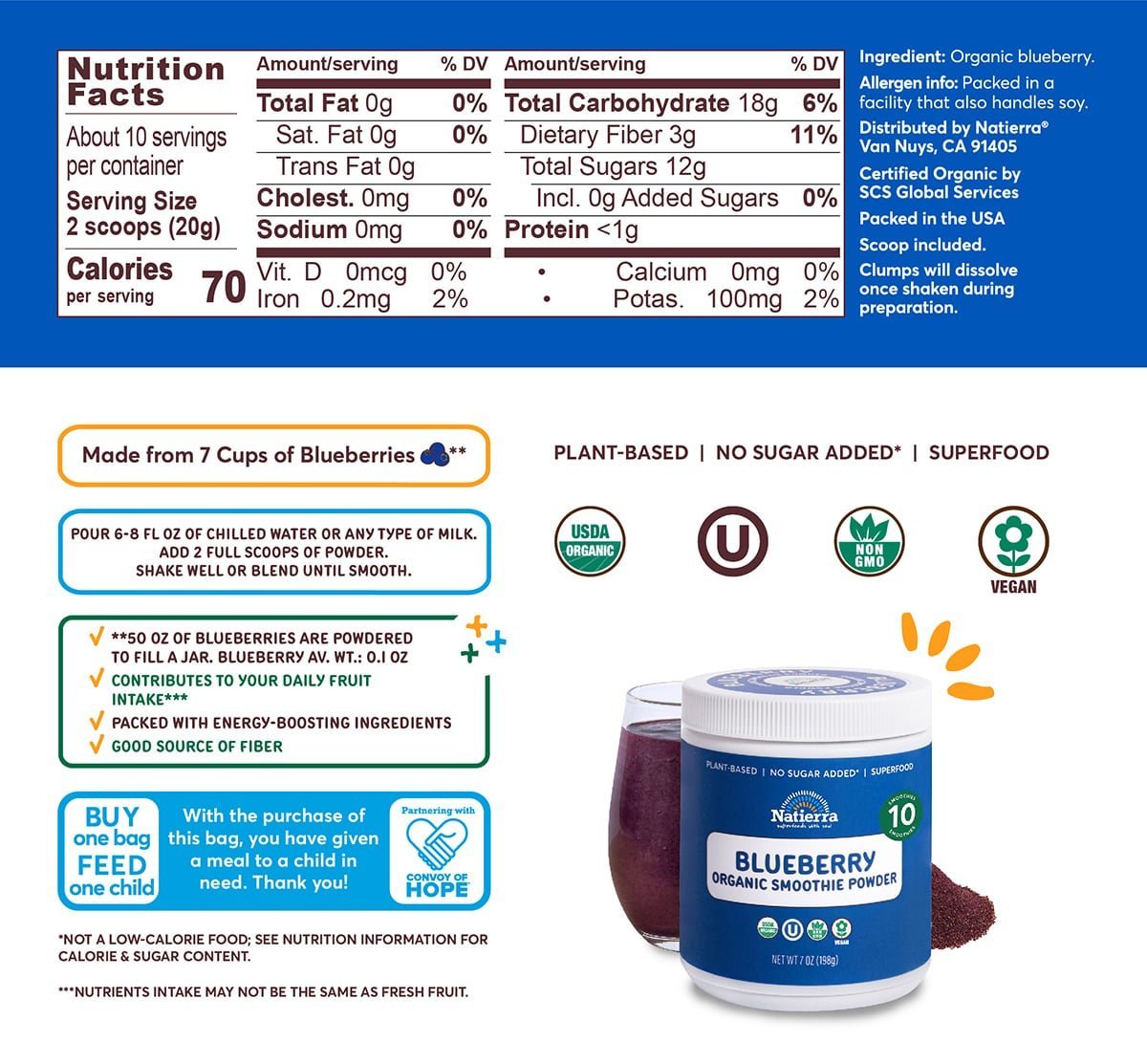 Nutritional Fact Panel Information of Blueberry Organic Smoothie
