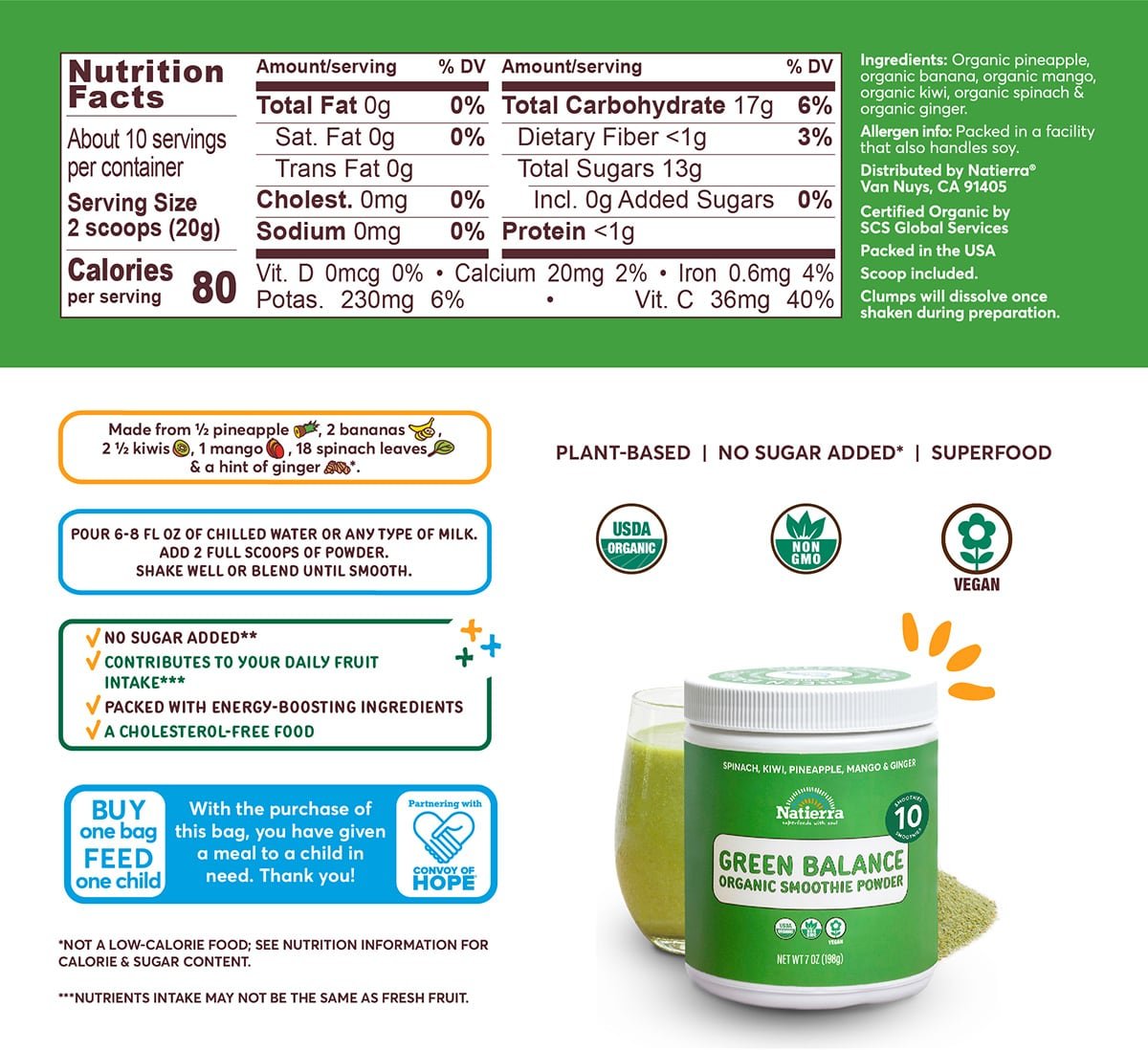 Nutritional Fact Panel Information of Green Balance Organic Smoothie