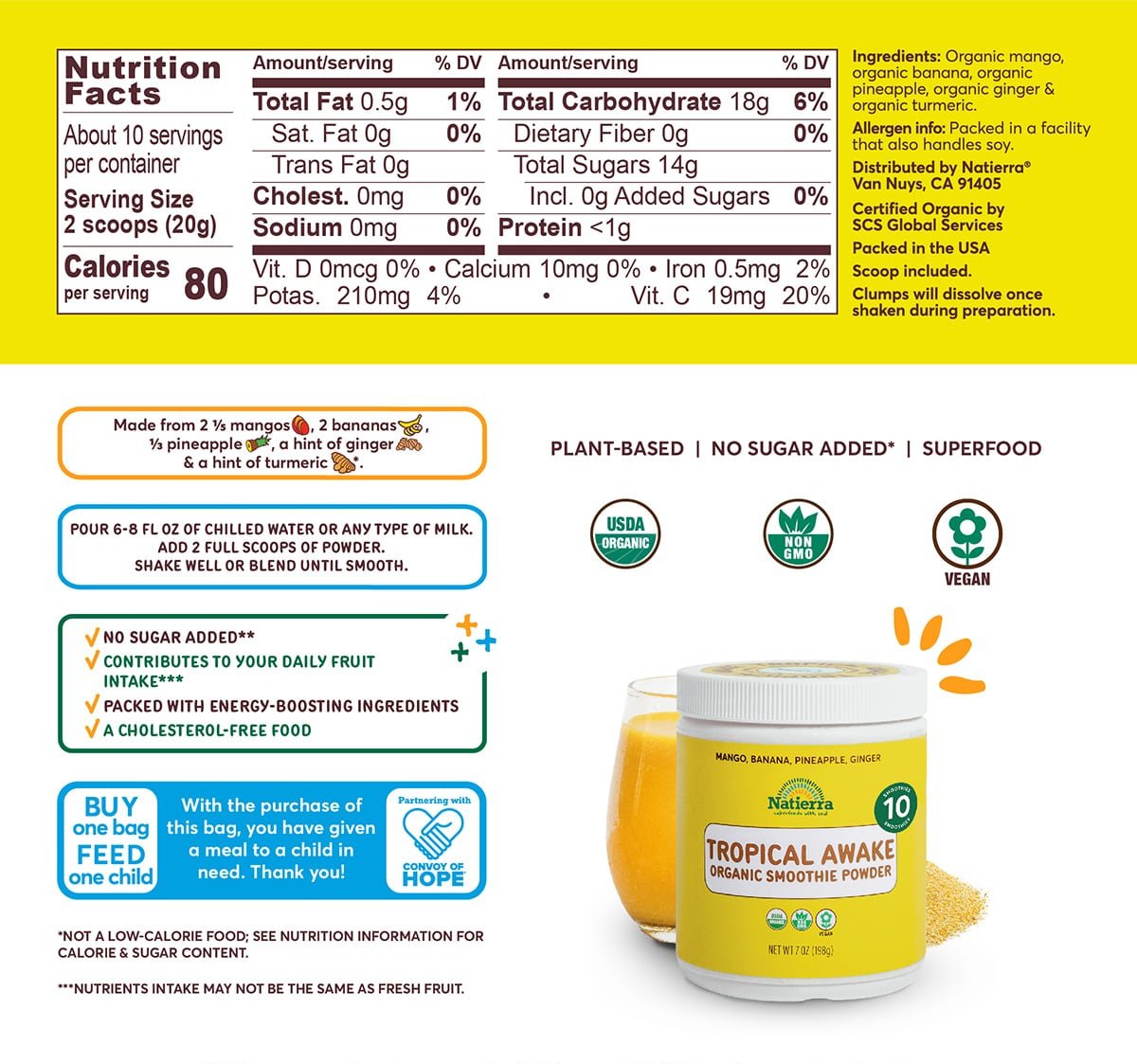 Nutritional Fact Panel Information of Tropical Awake Organic Smoothie