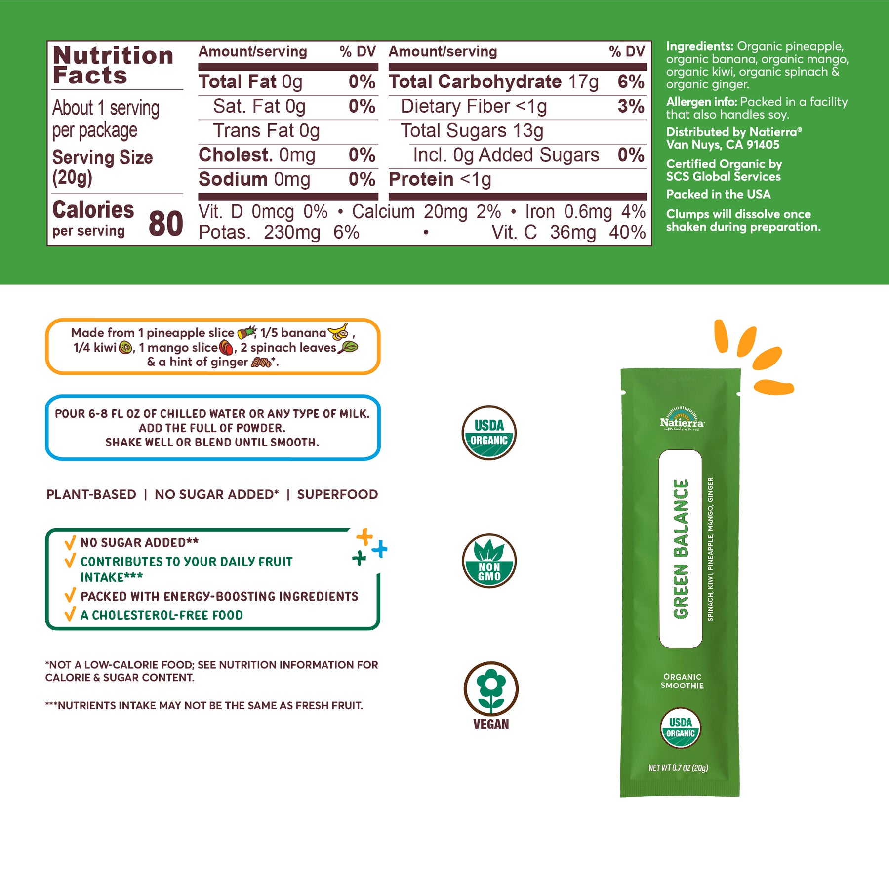 Nutritional Fact Panel Information of Green Balance Organic Smoothie