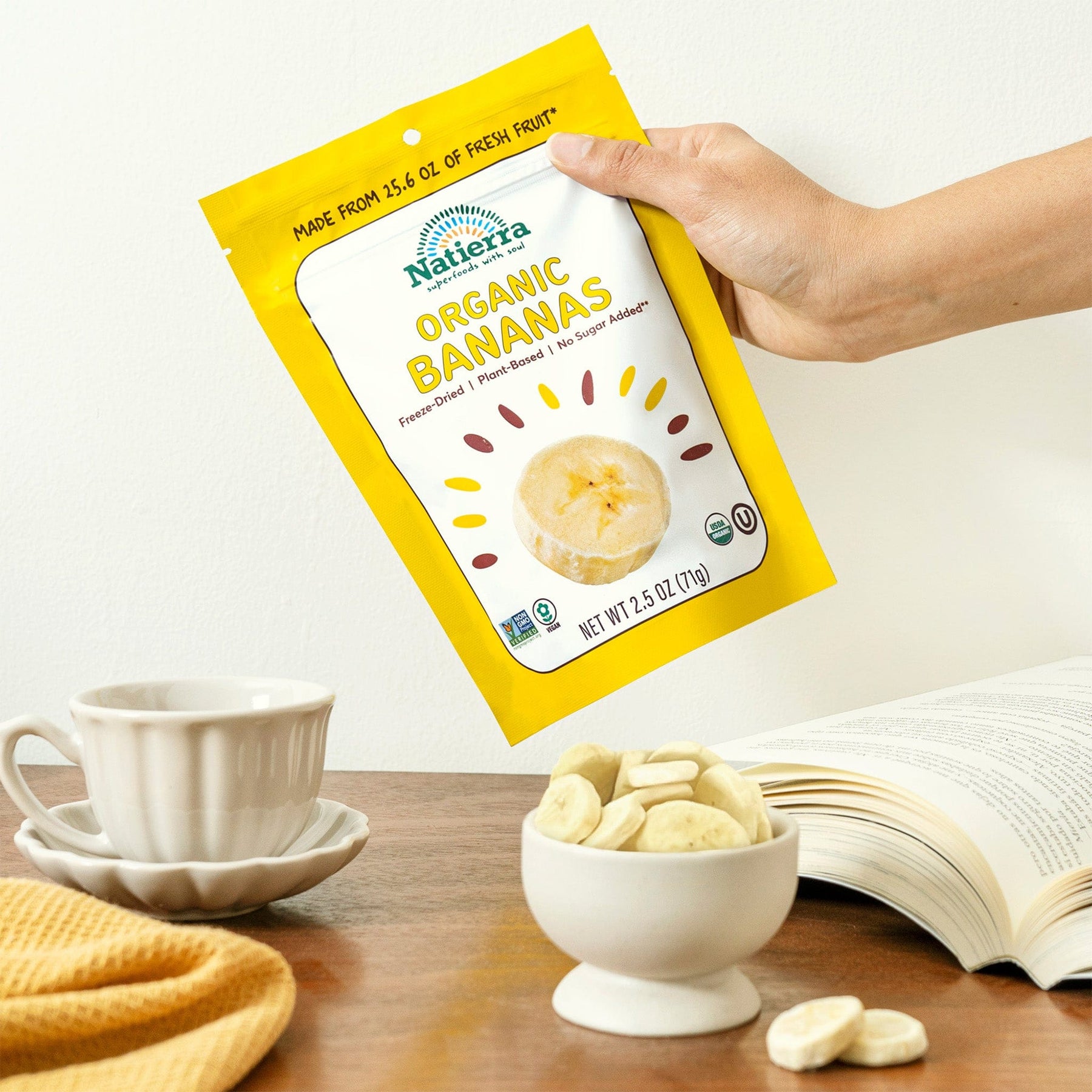 Natierra Orgabuc Freeze-Dried Bananas on a table