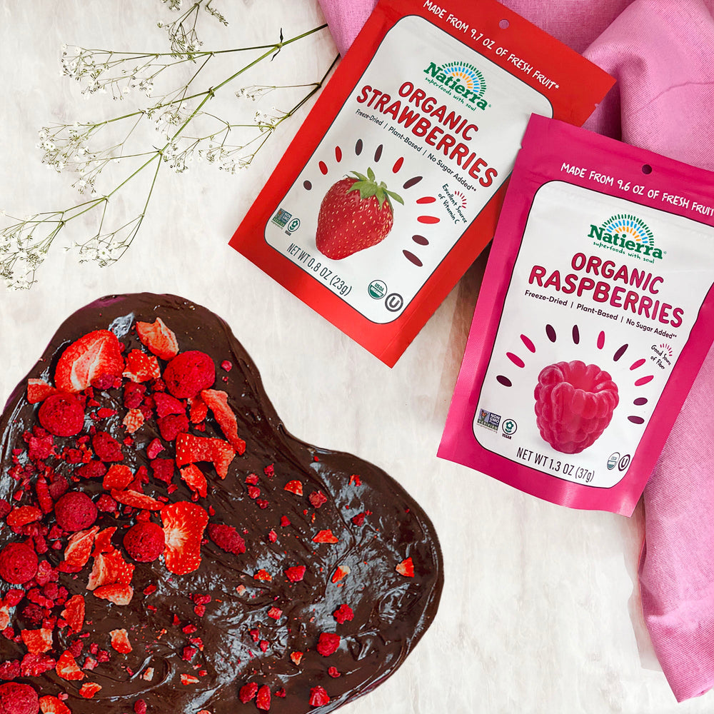 Valentine's brownie with strawberries and raspberries