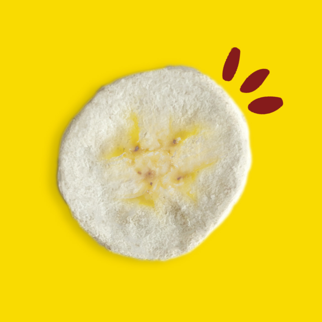 freeze-dried banana on a bright yellow background