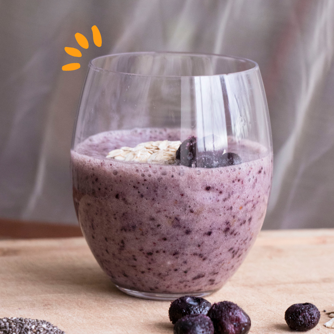 Chia and blueberry chia smoothie in a glass