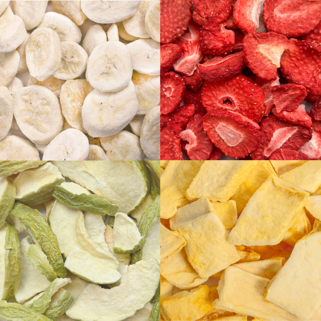 Pictures of the freeze-dried fruits in bulk