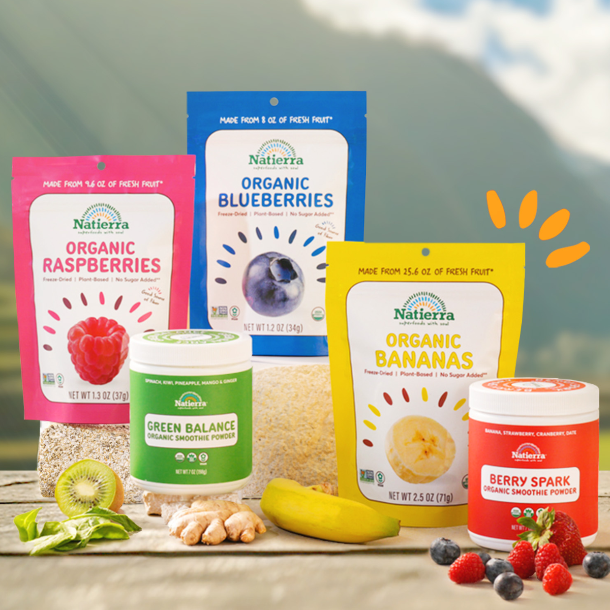 Product line-up of freeze-dried snacks and smoothies