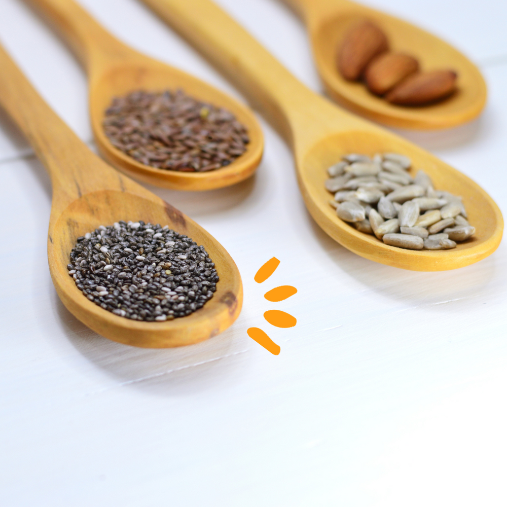 Superfoods like chia seed on a spoon