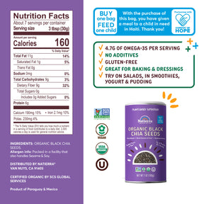 Nutritional Fact Panel Information of Organic Black Chia Seeds thumbnail
