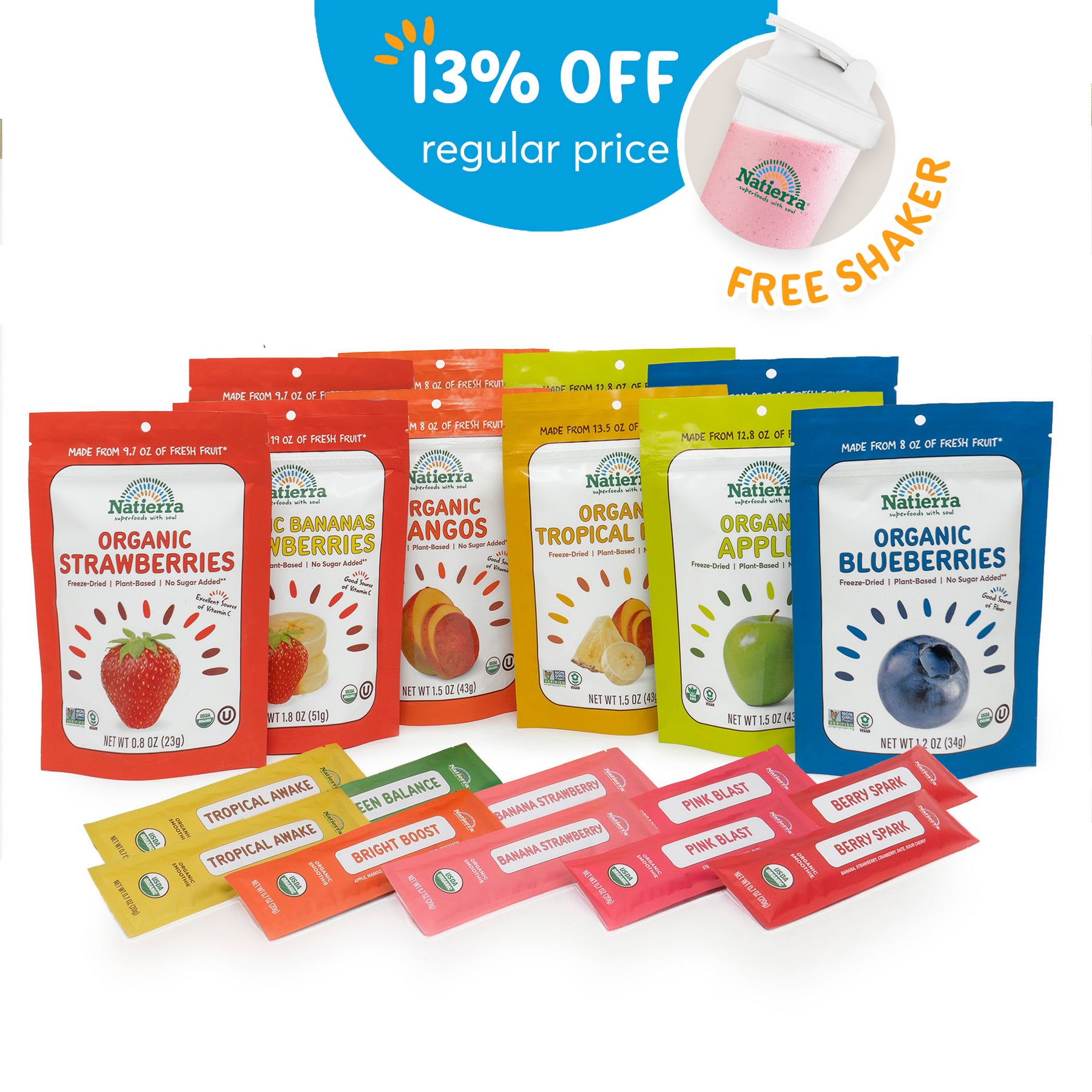 Organic Snacks and Smoothies 10 Pack + Shaker